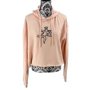 Muerte Blush Pink Cropped Hoodie L Angel Money Bag Graphic Streetwear